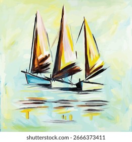 abstract, vector, hand painting, ship and sea water
