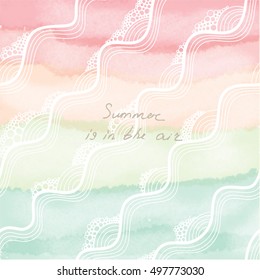 Abstract vector hand-drawn watercolor background. Colourful template with waves