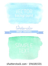 Abstract vector hand-drawn watercolor backgrounds. Square blue and green watercolour banners isolated on white background. There is place for your text.