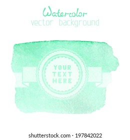 Abstract vector hand-drawn watercolor backgrounds. Green watercolour banner with white badge isolated on white background. There is place for your text.