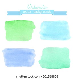 Abstract vector hand-drawn watercolor backgrounds. Four watercolour banners isolated on white background. There are places for your text.