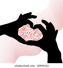 abstract vector hands silhouette making heart