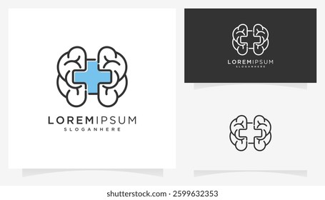 Abstract vector of health cross and brains icons symbols. Creative mental health logo design ideas.	
