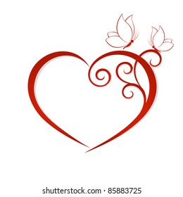 Abstract vector heart with butterflies. Element for design.