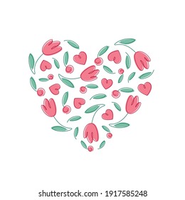 Abstract vector heart with flowers
