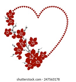 Abstract vector heart with flowers. Greeting frame