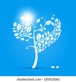 Abstract Vector Heart Shaped Tree on Blue Background