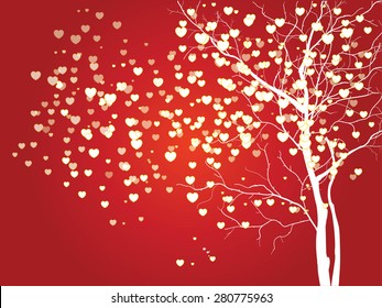 Abstract vector heart shaped tree on red background