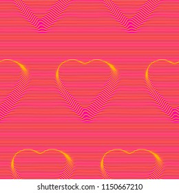 Abstract vector hearts seamless moire pattern with lines