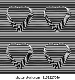Abstract vector hearts seamless moire pattern with lines