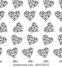 Abstract vector hearts seamless pattern. Valentine's Day love theme, vector hand drawn illustration