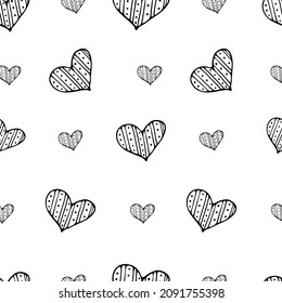 Abstract vector hearts seamless pattern. Valentine's Day love theme, vector hand drawn illustration