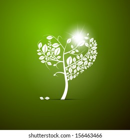 Abstract Vector Heart-Shaped Tree on Green Background