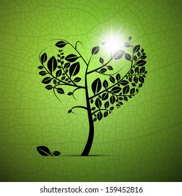 Abstract Vector Heart-Shaped Tree on Green Background 