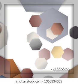 abstract vector hexagon background with color stone and brick gradient and shadow