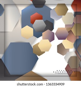 abstract vector hexagon background with color stone and brick gradient and shadow