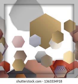 abstract vector hexagon background with color stone and brick gradient and shadow