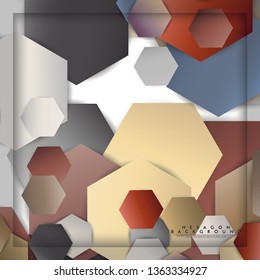 abstract vector hexagon background with color stone and brick gradient and shadow