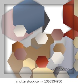 abstract vector hexagon background with color stone and brick gradient and shadow