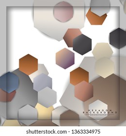 abstract vector hexagon background with color stone and brick gradient and shadow