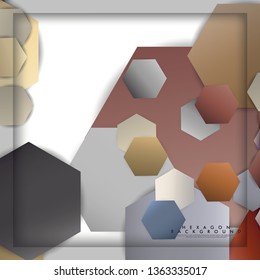 abstract vector hexagon background with color stone and brick gradient and shadow