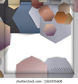 abstract vector hexagon background with color stone and brick gradient and shadow