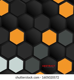 Abstract vector hexagonal geometry background. Surface polygon pattern with hexagon shadows, honeycomb. 3D design technology