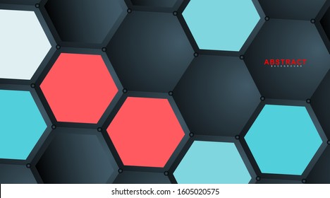 Abstract vector hexagonal geometry background. Surface polygon pattern with hexagon shadows, honeycomb. 3D design technology