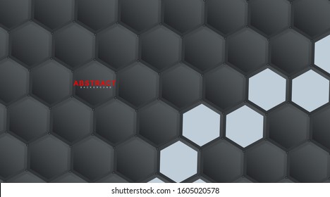 Abstract vector hexagonal geometry background. Surface polygon pattern with hexagon shadows, honeycomb. 3D design technology