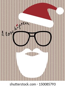 abstract vector hipster-santa silhouette with santa hat, aviator sunglasses and beard on the vintage striped background