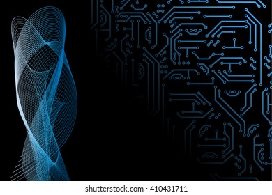 Abstract vector hi-tech background, web-site header or banner with circuit pattern in yellow, green and black colors for your design. Communication hi-tech IT  technology backdrop concept. 
