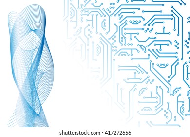 Abstract vector hi-tech background, web-site header or banner with circuit pattern in blue and black colors for your design. Communication and futuristic technology backdrop concept. 