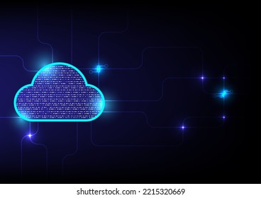 Abstract vector Hi-tech cloud connection technology on blue background. Cloud computing, big data and futuristic business network  concept