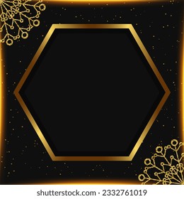 Abstract vector holiday background with dark frame and golden snowflakes for Christmas design concept