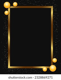 Abstract vector holiday background with golden frame and balls