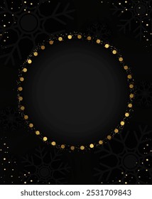 Vetor abstrato fundo feriado com quadro de banner redondo, pó e flocos de neve dourados