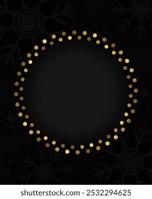 Vetor abstrato fundo feriado com quadro de banner redondo, pó e flocos de neve dourados