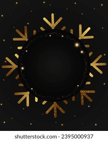 Abstract vector holiday background with sparkle snowflake, dust and glittering golden round banner
