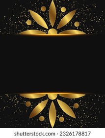 Abstract vector holiday dark background with shining lines frame and golden flowers