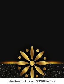 Abstract vector holiday dark background with shining lines frame and golden flower