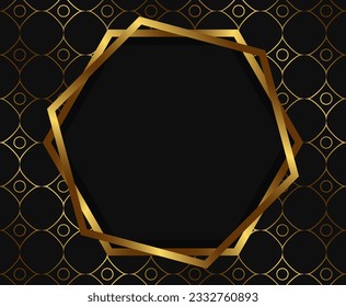 Resumen vectorial vacaciones fondo oscuro con marco redondo brillante y patrón dorado