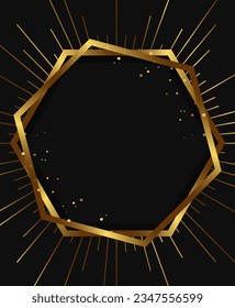 Abstract vector holiday dark background with shining round frame, stars and golden dust