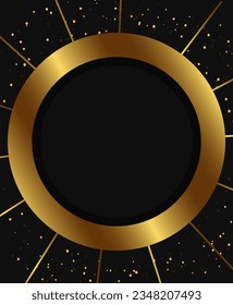 Abstrakte Vektorgrafik im Feiertag, dunkler Hintergrund mit glänzendem runden Rahmen, Sternen und goldenem Staub