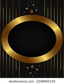 Abstract vector holiday dark background with shining oval frame and golden lines