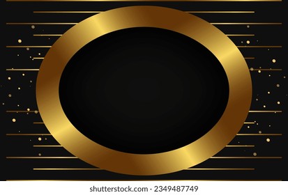 Abstract vector holiday dark background with shining oval frame and golden lines