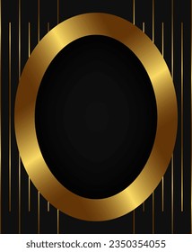 Abstract vector holiday dark background with shining oval frame and golden lines