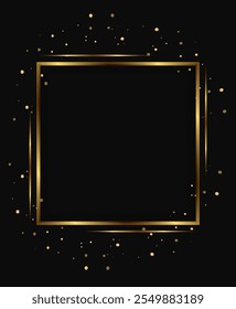 Abstract vector holiday dark background with shining square frame, stars and golden dust