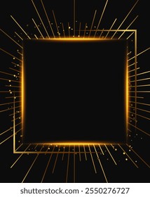 Abstract vector holiday dark background with shining square frame and golden beams