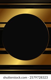 Abstract vector holiday dark background with shining round frame and golden lines