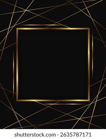 Vetor abstrato feriado fundo escuro com quadro quadrado brilhante e linhas douradas